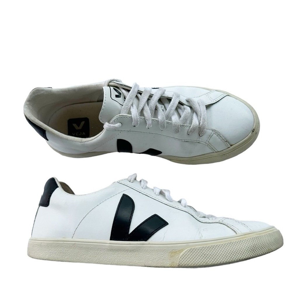 Veja White Leather Sneakers with Black V Logo